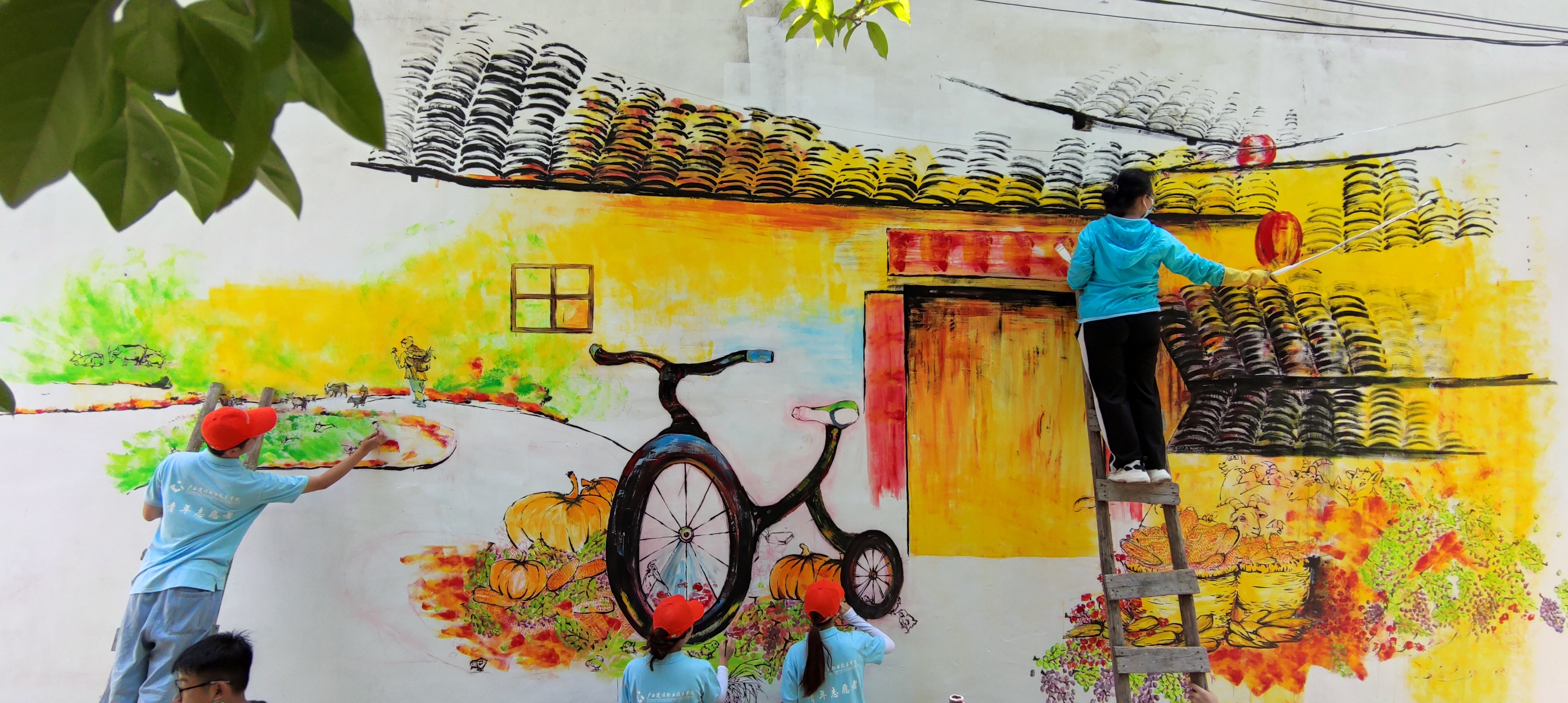 繪制《美在鄉村》主題墻（實踐團改造后）